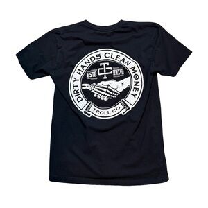 TROLL COMPANY Dirty Hands Clean Money T-Shirt Black and White Size Medium